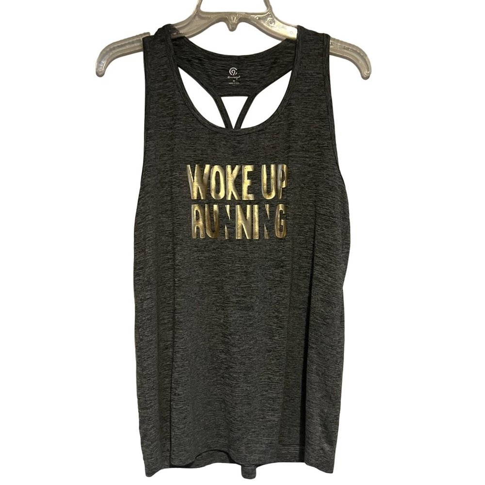 C9 Champion Racerback Tank Top Womens Medium Gray Woke Up Running Stretch